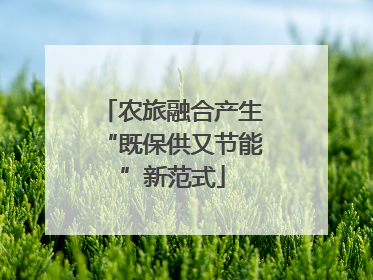 农旅融合产生“既保供又节能”新范式